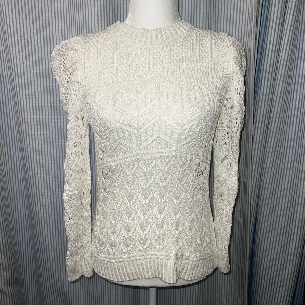 Classic Cream Cable Knit Crewneck Sweater